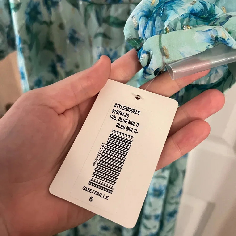 103 NWT Mikael Aghal Long Sleeve Floral Maxi Dress Size 6 Color Blue Green - Picture 5 of 7